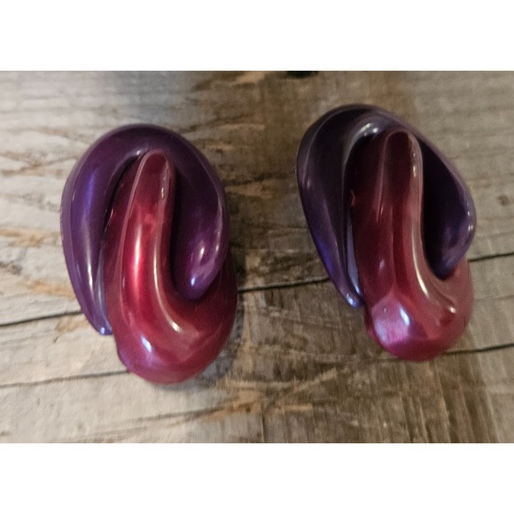 VINTAGE Statement Earrings Purple & Red Interlocking Loop Design Fashion Jewelry - Picture 11 of 16